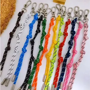 Fashionable Braided Rope Bag Charm For Women Adjustable Carabiner Metal Clip Handbag Lanyard Woven Keyring Accessory