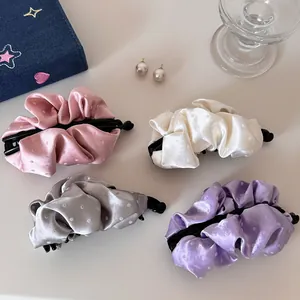 Korean Style Satin Ruffled Banana Clip For Women Polka Dot Pleated Hair Clip Sweet Ponytail Holder Hair Accessories