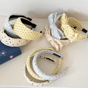 Serre-tête en Tissu à Imprimé Étoiles pour Femmes Style Coréen Doux Rembourrage en Éponge Rehaussement Crânien Nœud Papillon Accessoires Cheveux