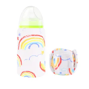 Vue détaillée d'un chauffe-biberon USB portable avec motif arc-en-ciel coloré pour les bébés
