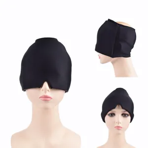 Black elastic gel ice head cap for headache and migraine relief, skin-friendly.
