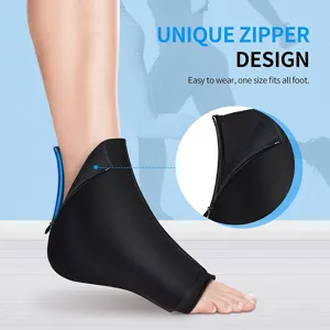 Vista detallada de la tobillera de gel negro con diseño de cremallera para un ajuste universal