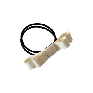 Simple cream fabric double-layer bow hair tie with durable black elastic bands