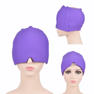 Purple headache relief gel ice pack hat for migraine relief, cooling and heat therapy
