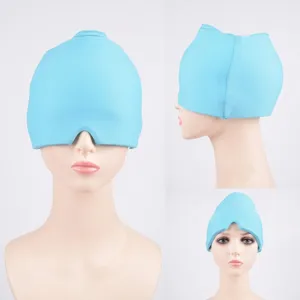 Light blue gel headache relief hat for physical cooling and migraine cold therapy