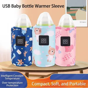 USB Babyflaschenwärmer Hülle Tragbare Konstante Temperatur Heizabdeckung Für Reise Auto Stillen Milchwärmertasche Bedruckt Samt