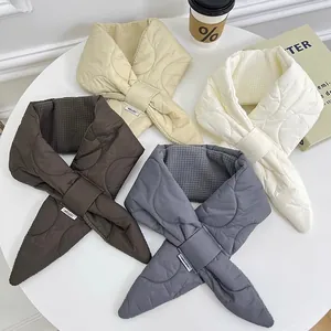 Four color variants of quilted down-cotton scarves with waffle-knit lining