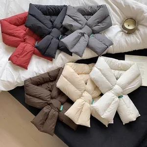Women Down Cotton Cross Neck Warmer Solid Color Thickened Warm Scarf Korean Style Winter Neck Protector Padded Bow Muffler