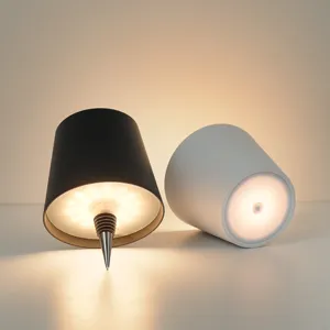 Moderne wiederaufladbare LED-Weinflaschenlampen in Schwarz und Weiß für Bar-Beleuchtung.