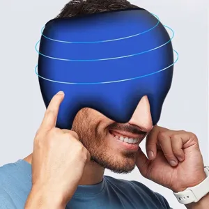 Masque de tête à poche de glace en gel bleu extensible pour compresse froide et migraine