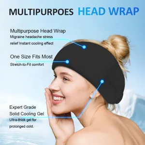 Migraine relief ice head wrap with solid cooling gel and stretch-to-fit comfort