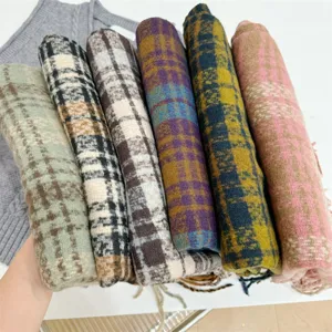 Vintage Karomuster Schal Für Damen Winter Warm Polyester Gitter Quasten Stola Retro Weich Groß Neck Accessory