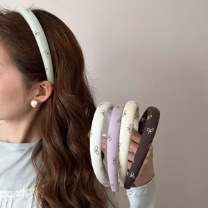 Serre-tête Vintage Français avec Nœud Papillon pour Femmes Sommet du Crâne Rembourré en Tissu Polyester Bandeau Fait à la Main