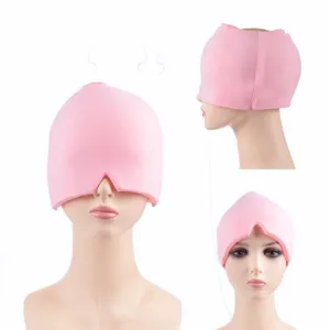 Gorro de compresa fría de gel rosa elástico y capucha de hielo para aliviar la migraña