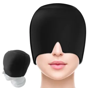 Stretchable black gel cold compress head mask for migraine relief and cooling therapy