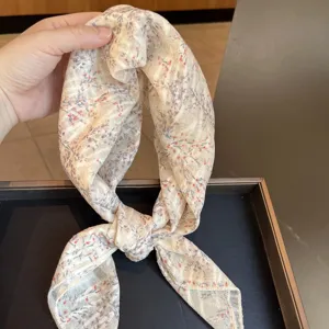 Women's Cotton Linen Square Scarf Japanese Style Floral Striped Neckerchief Headband Breathable Fresh Literary Bandana Scarf