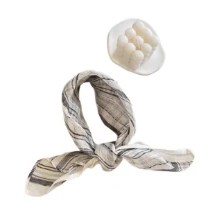 Breathable 100% pure linen square scarf with minimalist stripes in Japanese style for women