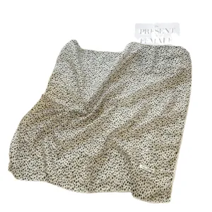 Minimalist cotton-linen square scarf with black leopard spotted pattern hair band