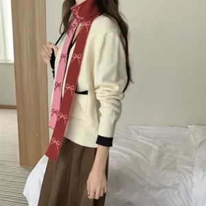 Écharpe étroite à nœud rouge de style coréen pour femmes accessoire d'hiver chic