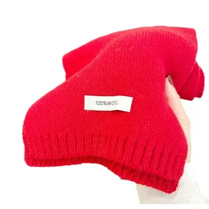 Premium 100% pure wool red knitted scarf for winter warmth and comfort