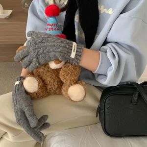 Guanti da Donna Invernali Caldi a Trecce Morbidi Muffole in Maglia per Equitazione All'aperto Stile Coreano Ins Accessori Moda Spessi
