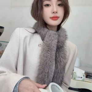 Elegant gray faux fur baguette scarf for women, soft winter neck warmer detail