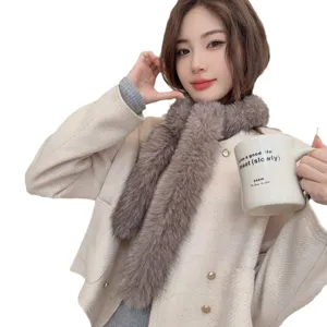 Elegant brown faux fur skinny scarf for women, warm winter neck warmer accessory