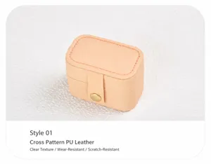 Macro view of the high-quality cross-hatch leather material on this pink jewelry box