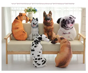 Collection de coussins en peluche 3D réalistes en forme de chien avec imprimés Husky et Carlin