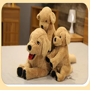 Close-up detail view of the cute simulation golden retriever plush toy set, soft texture.