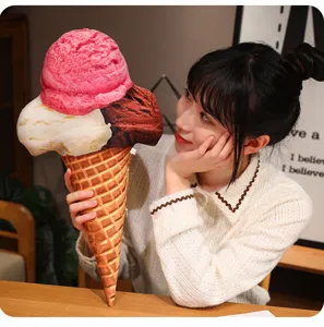 A high-quality detailed view of a giant 3D realistic ice cream cone plush pillow gift