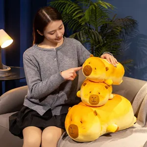Süßes Wasserschwein Brot Plüschkissen in drei Größen mit asiatischem Model in Wohnumgebung
