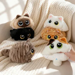 Cute Chubby Cat Plush Toy Round Big Eyes Stuffed Animal Squishy Stress Relief Pillow Healing Gift For Kids Adults