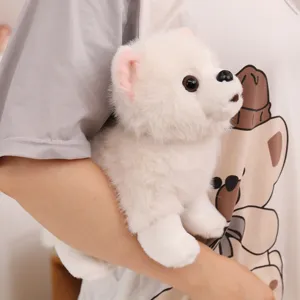 Chien en peluche Loulou de Poméranie blanc réaliste, doudou chiot doux pour enfants
