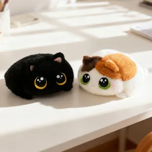 Pair of cute chubby round-eyed plush cat toys for stress relief and home decor