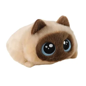 Adorable soft Siamese plush cat toy with big embroidered blue eyes and round cute shape