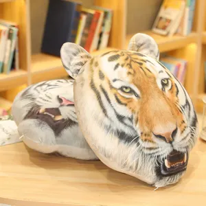Cojín de peluche realista con cabeza de tigre impresa en 3D para sofá y dormitorio