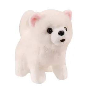 Peluche chiot Loulou de Poméranie blanc réaliste, cadeau doudou doux pour enfants