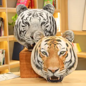Cojines de peluche de cabeza de tigre impresos en 3D realistas en blanco y naranja