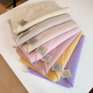 Elegant Pure Australian Wool Solid Color Scarf For Women Winter Warm Tassel Shawl Wrap Soft Pashmina Fashion Accessory Gift