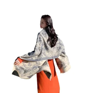 Eleganter Toile-de-Jouy Schal für Damen hochwertiges warmes Bürotuch für Winter
