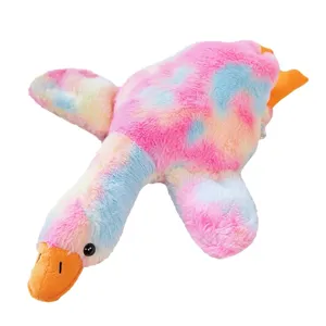 Peluche di oca tie-dye colorato, morbido cuscino a forma di animale per dormire