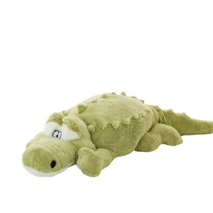 Grande cuscino peluche a forma di coccodrillo verde con morbida consistenza soffice
