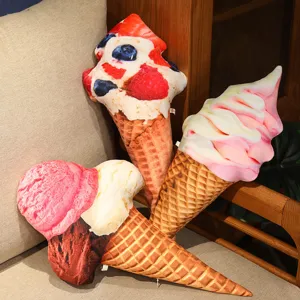 Creative realistic 3D ice cream cone plush pillows with various delicious dessert designs