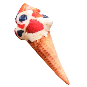 Realistic ice cream cone plush pillow with fruit pattern for gift