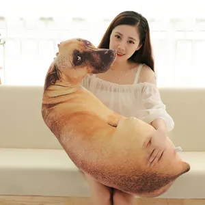 Coussin en peluche chien 3D réaliste pour dormir, peluche créative et douce pour déco.