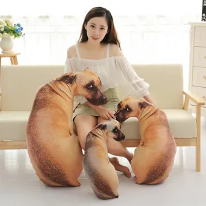Lot de trois coussins en peluche 3D réalistes en forme de chien avec imprimé détaillé