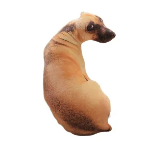 Oreiller en peluche 3D réaliste en forme de chien pour décoration ou compagnon de sommeil.