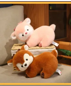 Coppia di simpatici peluche di cervo sdraiato in rosa e marrone, morbidi cuscini per bambini