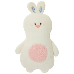 Cute white bunny plush pillow with pink belly and plaid ears for office use